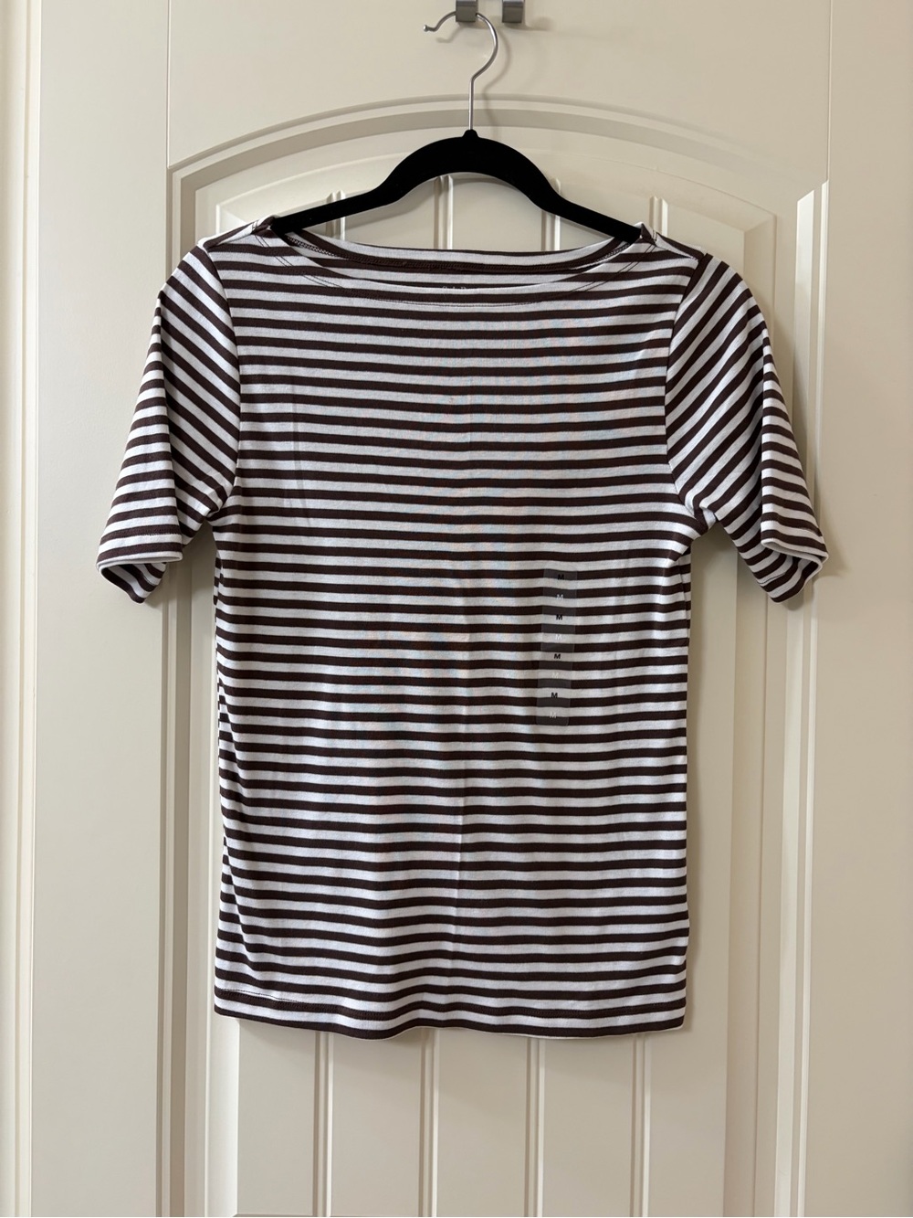 NWT Women’s Gap Modern Ribbed BoatneckTee - Brown and White Striped - Medium